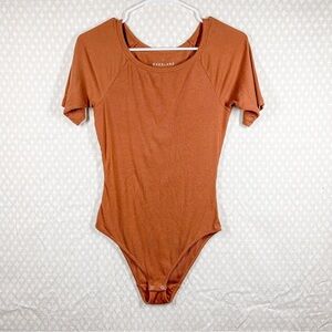 Everlane Orange Ribbed Short‎ Sleeve Bodysuit